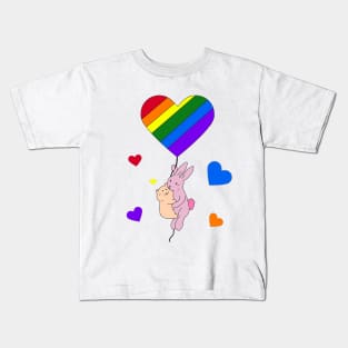 Gay Pride Flag Heart Baloon Hamster Bunny Kids T-Shirt